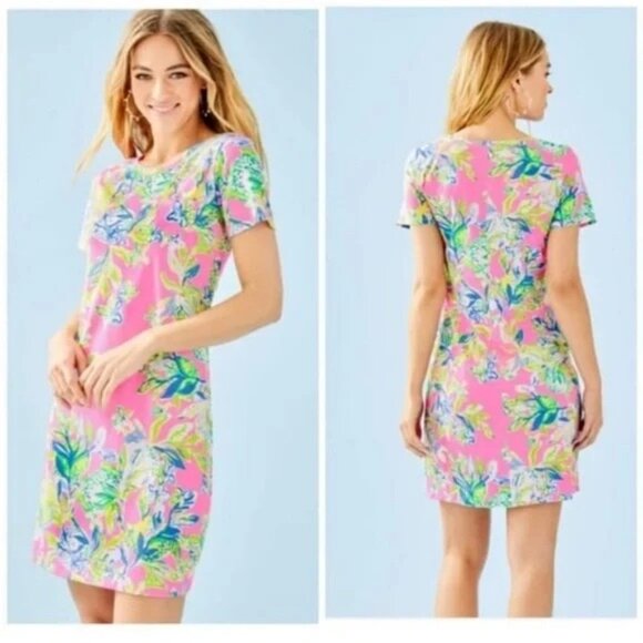 Lilly Pulitzer Declan Dress Short Sleeve Pink Mini Beach Preppy Resort Small - Picture 1 of 7
